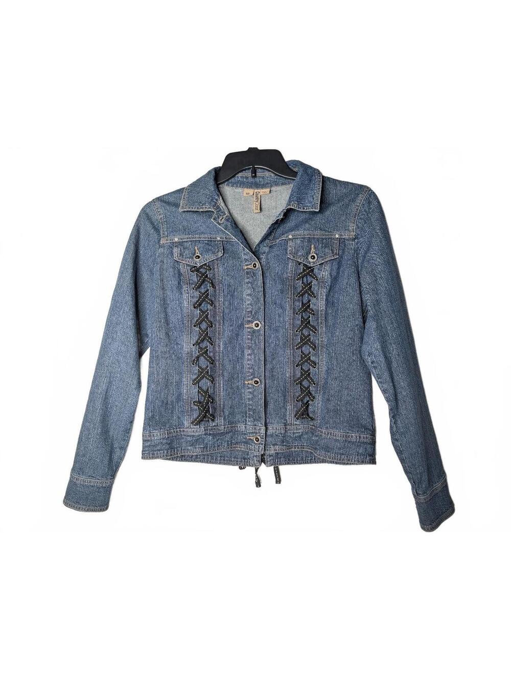 Country Door Women's Denim Jacket with Black Lace-Up Detail Size XL